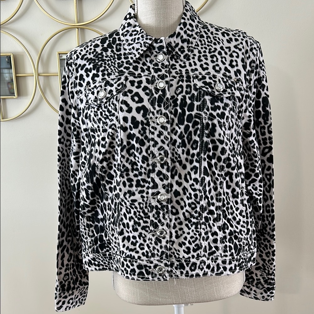Laura Ashley Leopard Print Women's button up jacket cotton stretch size PXL